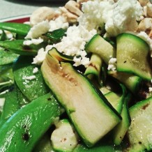 Courgette ribbon salad with almonds, snap peas and feta, adapted from Proud Italian Cook